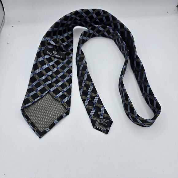 Paul Dione Mens Slik Multi Colored Brown Necktie 57x 4 In Geometric Menswear - Picture 3 of 6